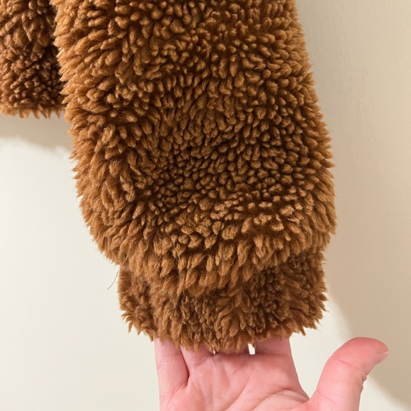 Urban Outfitters Willow Fuzzy Brown Drawstring Teddy Full Zip Cropped Jacket S - Picture 5 of 11